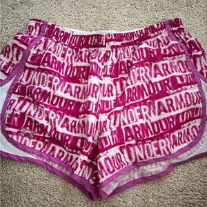 Under Armour Pink and White Athletic Shorts Lightweight Moisture-Wicking